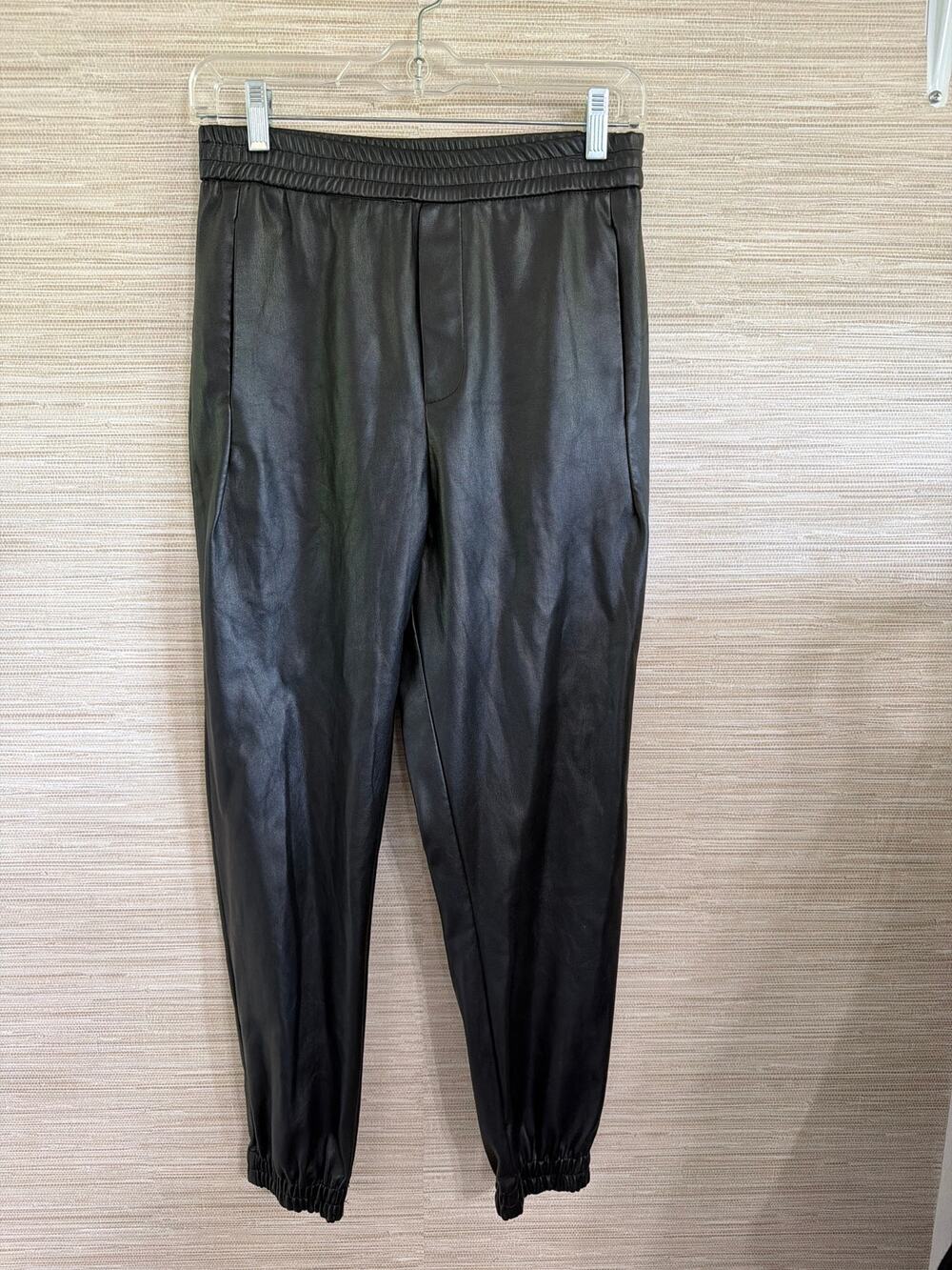 Zara women's black faux leather pull on jogger style pants size Small